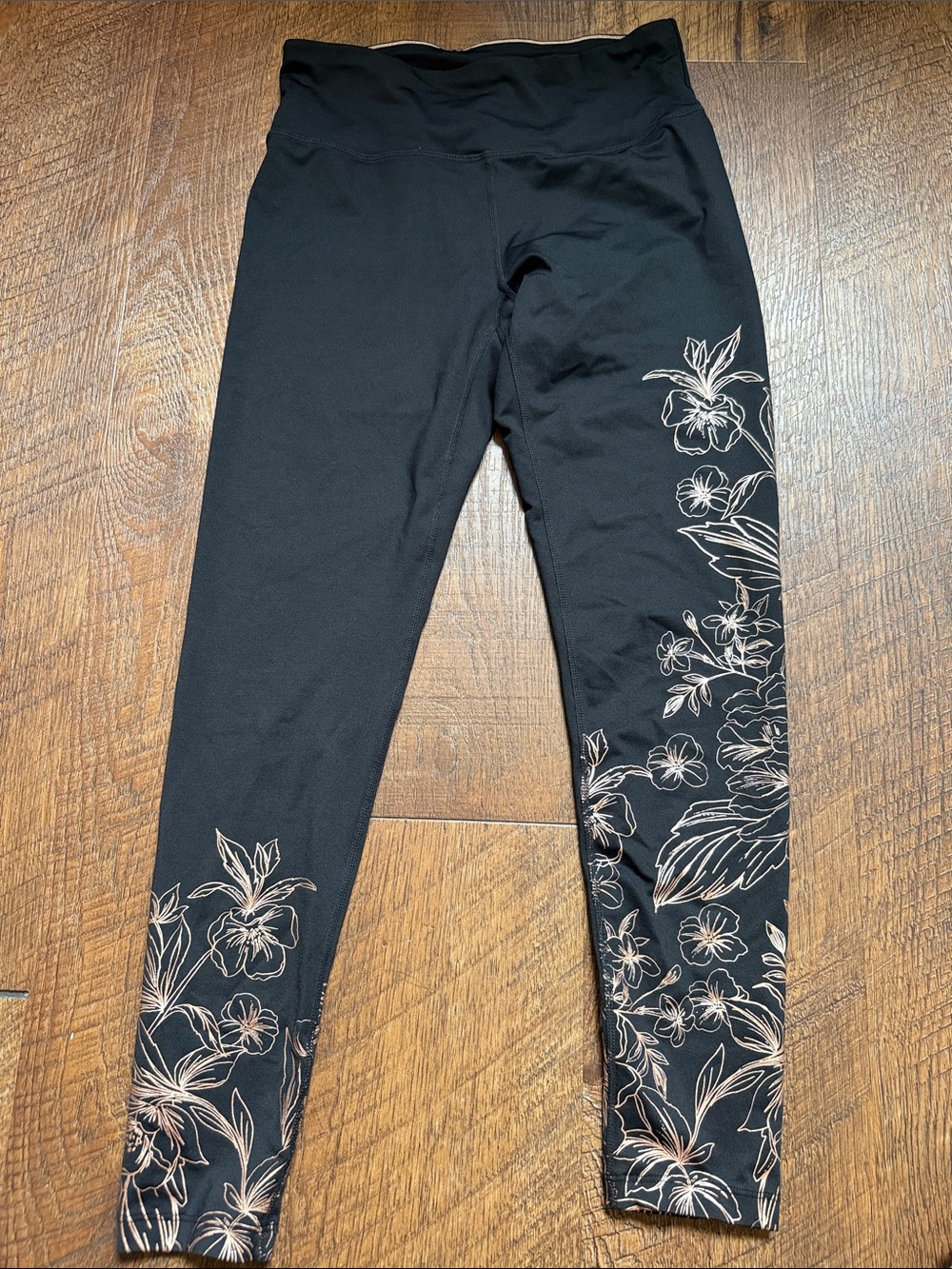 Calvin Klein Black Leggings with Gold/Cooper Floral Side Design
